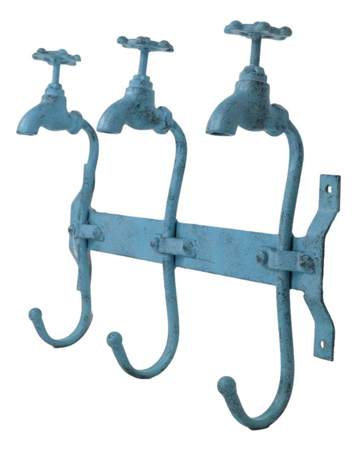Cast Iron Vintage Rustic Blue Farmhouse Sink Faucet Spigot Triple Wall Hooks