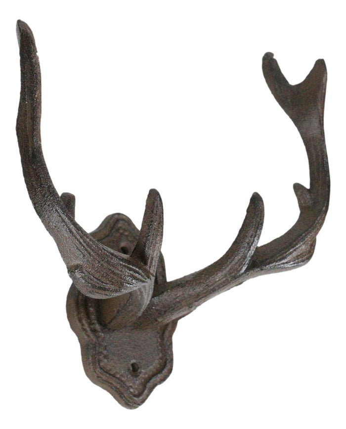 Cast Iron Vintage Western Rustic Stag Deer Crown Antlers Wall Coat Keys Hooks
