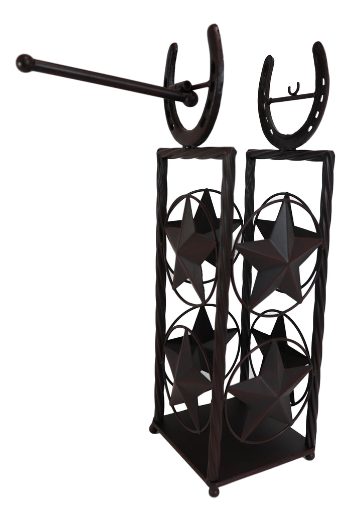 Cast Iron Western Rustic Lone Stars Horseshoes Toilet Paper Holder Stand Station