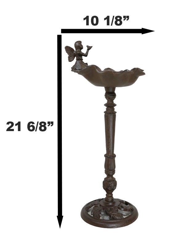 Cast Iron Whimsical Fairy Pixie On Flower Bird Feeder Or Bath Garden Statue