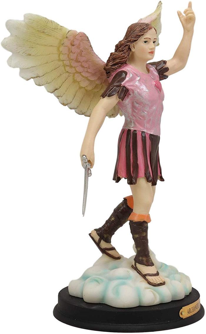 Catholic Church Colorful Archangel Chamuel With Red Heart And Sword Statue 10"H