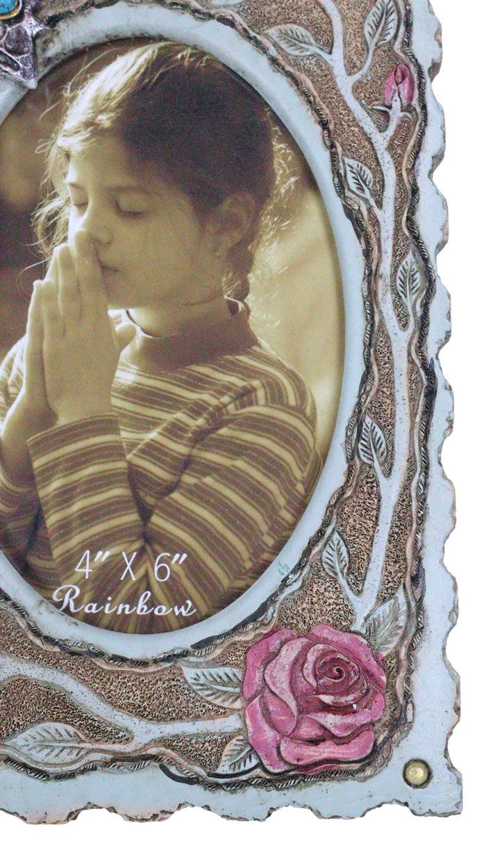 Catholic Lady Of Grace Mary Guadalupe Cross With Pink Roses 4X6 Picture Frame
