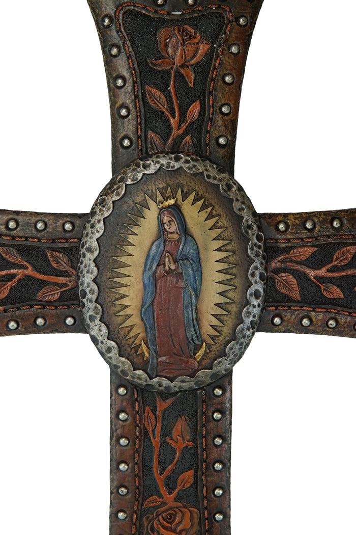 Catholic Our Lady Of Guadalupe Mary With Floral Red Roses Wall Cross Plaque