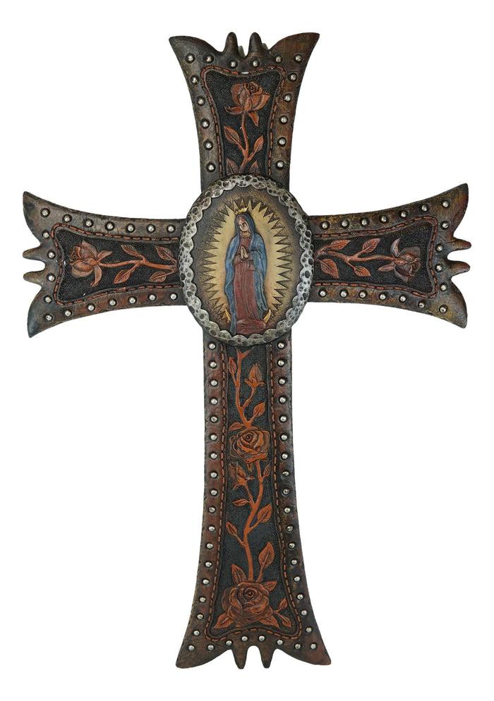 Catholic Our Lady Of Guadalupe Mary With Floral Red Roses Wall Cross Plaque