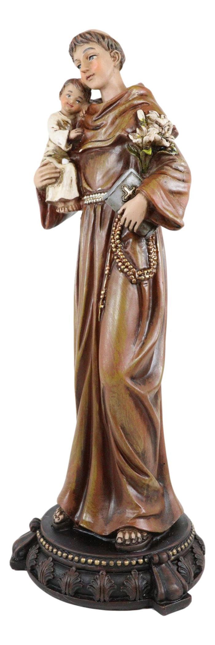 Catholic Saint Anthony Of Padua Carrying Baby Jesus Lilies Scriptures Figurine