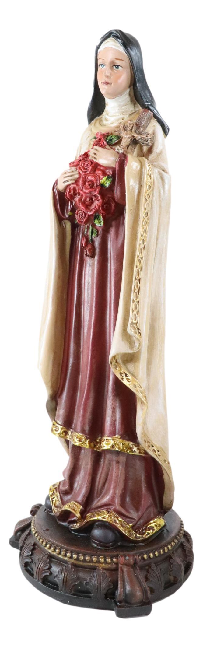 Catholic Saint Therese Of Lisieux W/ Cross And Red Roses Little Flower Figurine