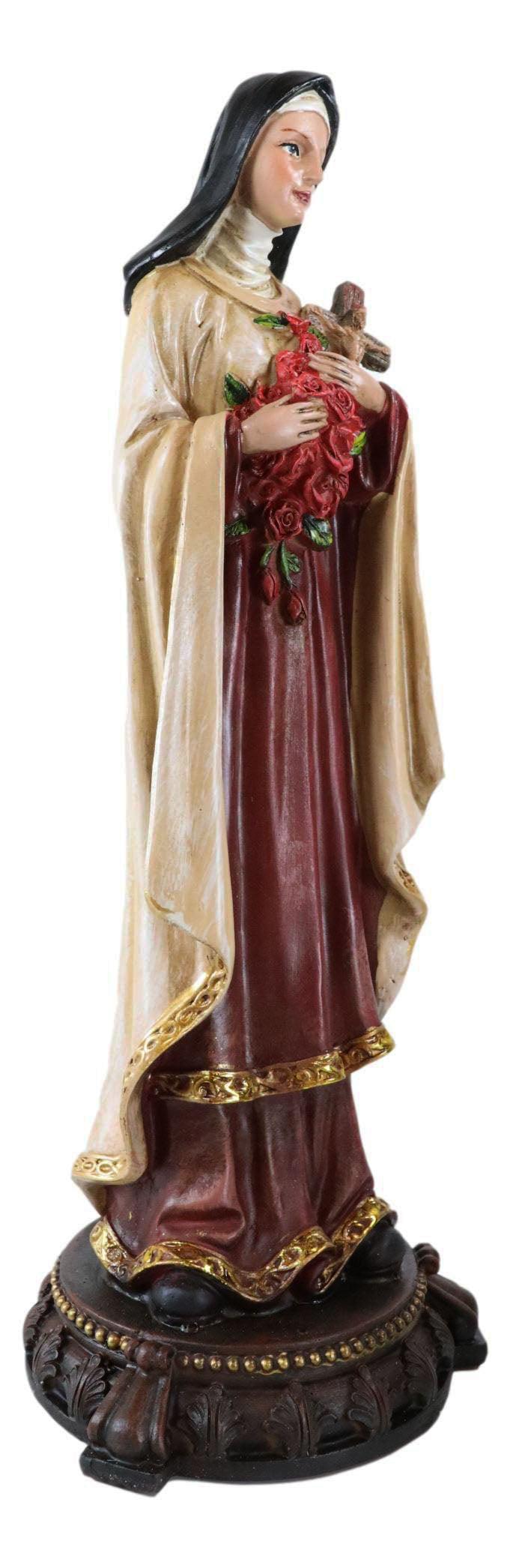 Catholic Saint Therese Of Lisieux W/ Cross And Red Roses Little Flower Figurine