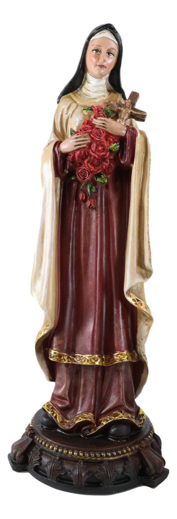 Catholic Saint Therese Of Lisieux W/ Cross And Red Roses Little Flower Figurine