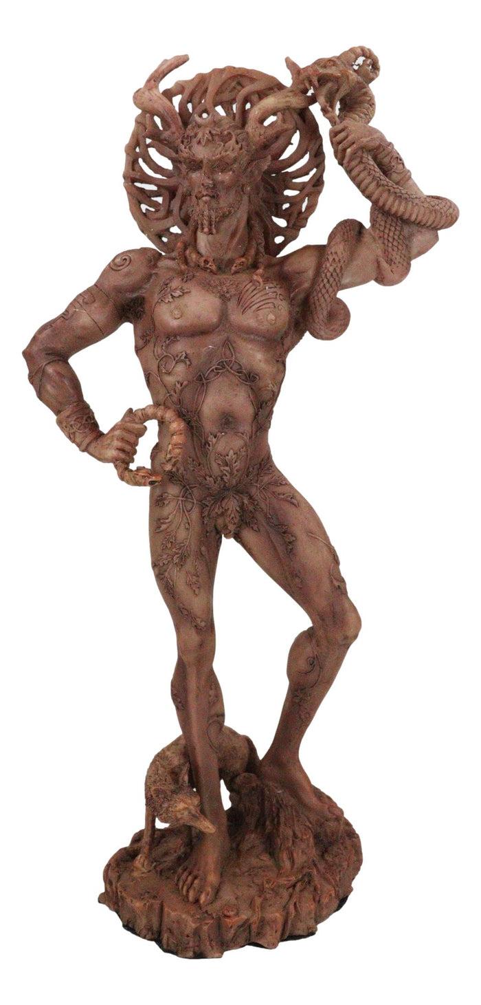 Celtic God Cernunnos Horned God Herne The Hunter Holding Serpent Figurine 9.5"H