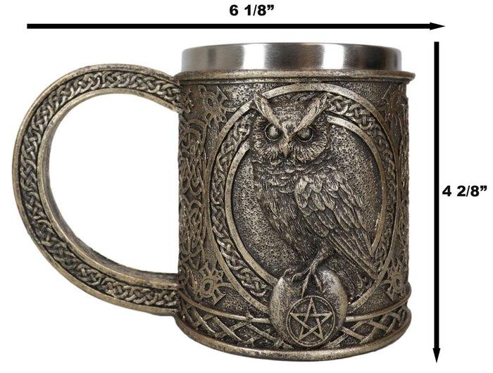 Celtic Knot Wicca Wise Great Horned Owl Perching On Pentagram Star Coffee Mug