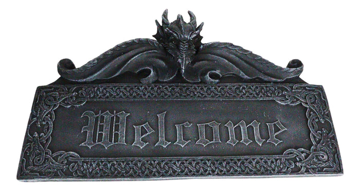 Celtic Medieval Gothic Guardian Dragon Welcome Plaque Door Wall Sculpture