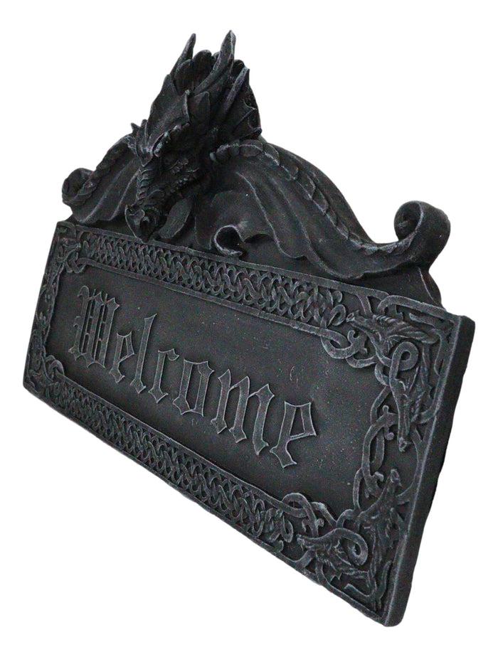 Celtic Medieval Gothic Guardian Dragon Welcome Plaque Door Wall Sculpture