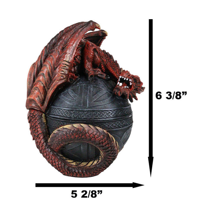 Celtic Red Dragon Egg Box 6.5"Tall Mythical Guardian Dragon Figurine Jewelry Box
