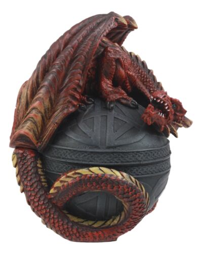Celtic Red Dragon Egg Box 6.5"Tall Mythical Guardian Dragon Figurine Jewelry Box