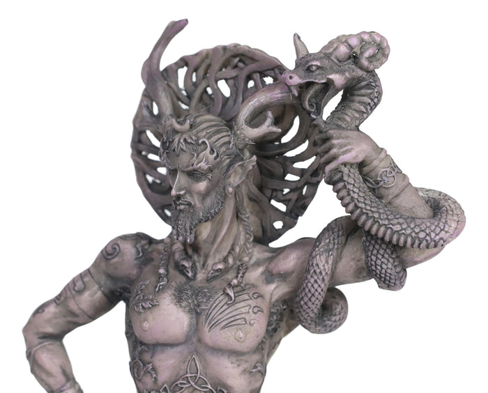 Celtic Shaman God Cernunnos The Horned God Holding Torc & Snake With Fox Statue