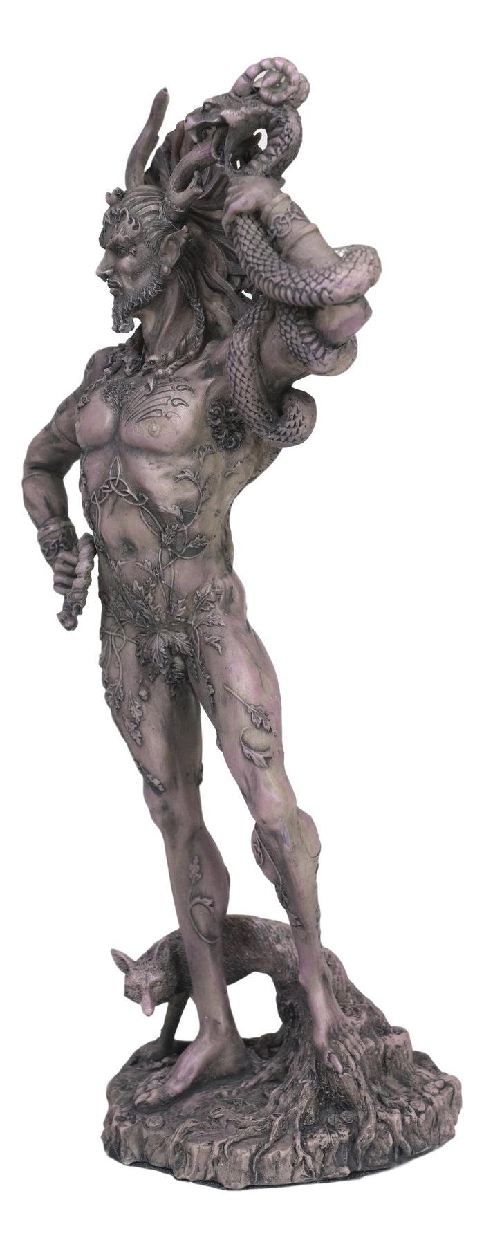 Celtic Shaman God Cernunnos The Horned God Holding Torc & Snake With Fox Statue