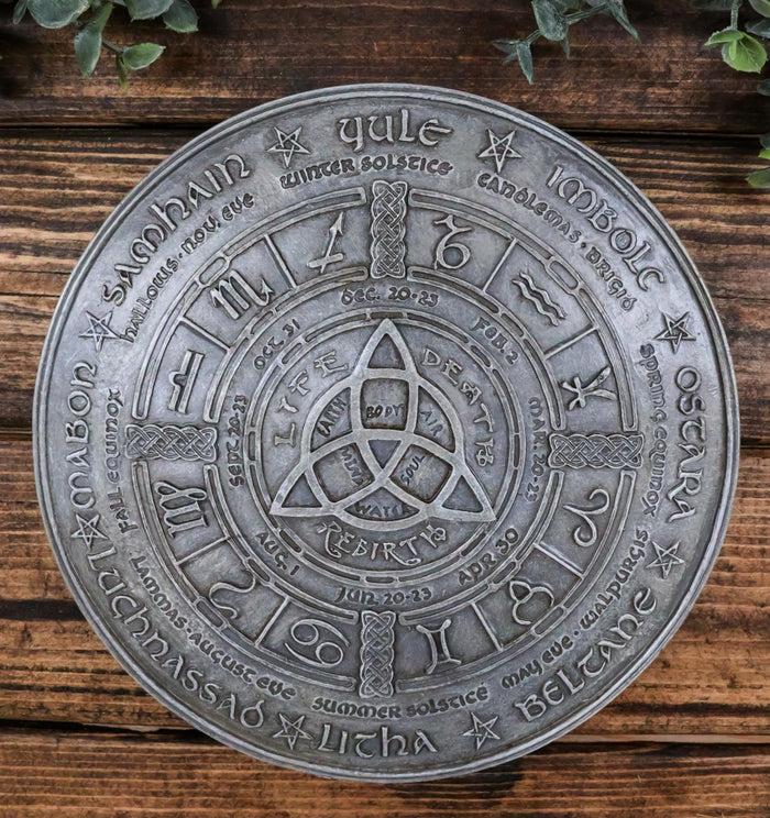Celtic Trinity Triquetra Knot With Wicca Symbols Wheel of The Year Wall Plaque