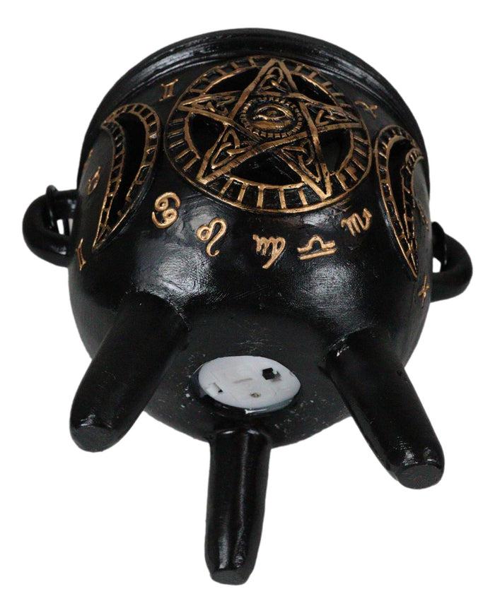 Celtic Wicca Black Magic Occult All Seeing Eye Pentagram LED Cauldron Figurine