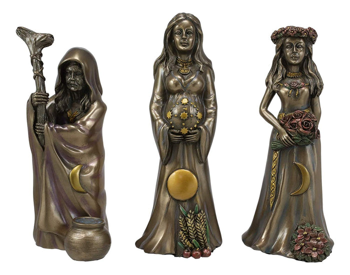 Celtic Wiccan Moon Cycle Triple Goddess Maiden Mother Crone Statue Set Of 3