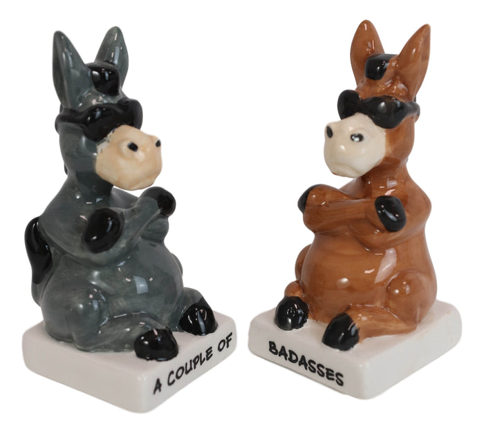 Ceramic 'A Couple Of Badasses' Donkeys With Shades Pepper Shakers Figurine Set