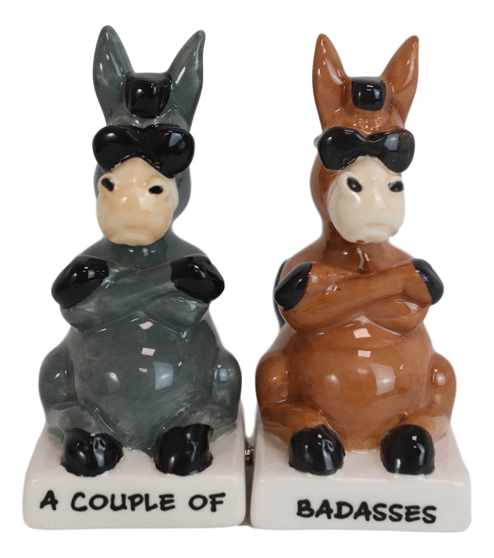 Ceramic 'A Couple Of Badasses' Donkeys With Shades Pepper Shakers Figurine Set