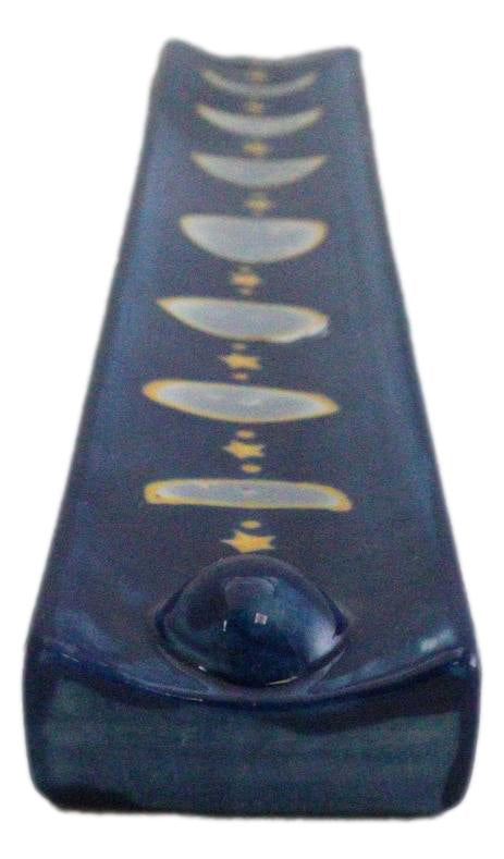 Ceramic Celestial Astrology Midnight Blue Moon Phase Incense Burner Figurine