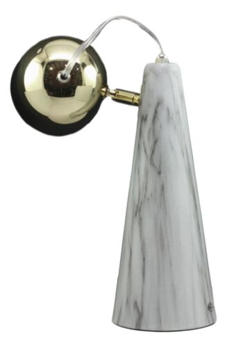 Ceramic Contemporary Cone Task Table Lamp Faux Carrara Marble Base Gold Shade