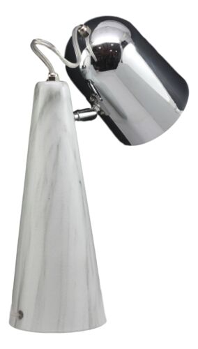 Ceramic Contemporary Cone Task Table Lamp Faux Carrara Marble Base Silver Shade