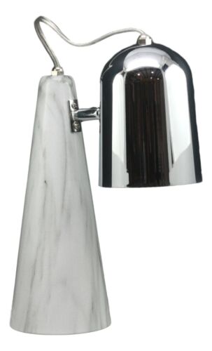Ceramic Contemporary Cone Task Table Lamp Faux Carrara Marble Base Silver Shade