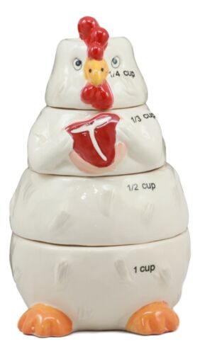 Ceramic Farm Hen Chicken Serving Beef Steak Measuring Cups Set Of 4 For Baking