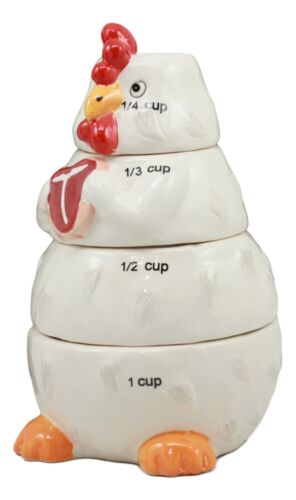 Ceramic Farm Hen Chicken Serving Beef Steak Measuring Cups Set Of 4 For Baking