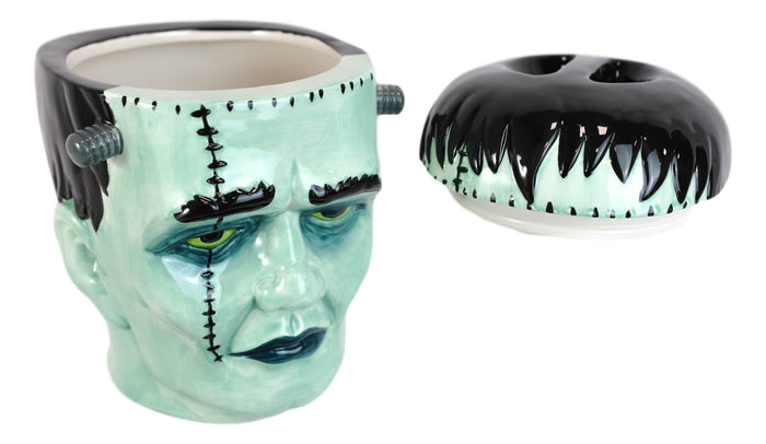 Ceramic Ghastly Victor Frankenstein Skull Cookie Jar Halloween Decor Kitchenware