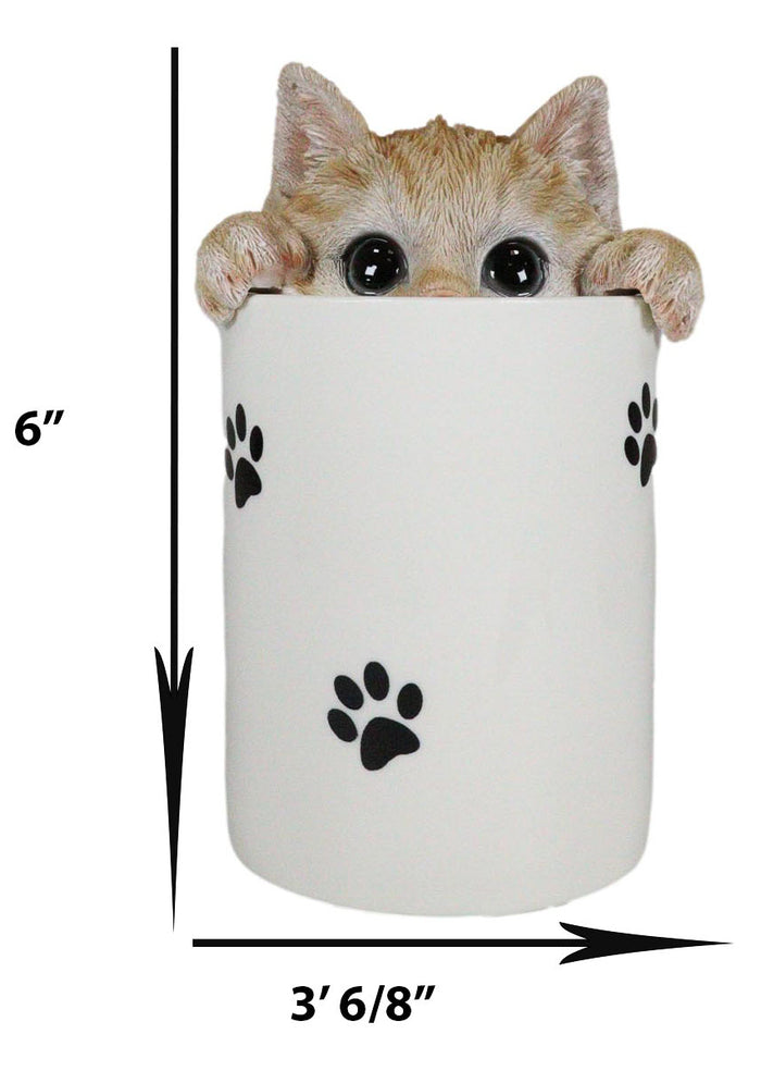 Ceramic Orange Tabby Cat Hiding And Peeking Dry Storage Jar With Paw Prints