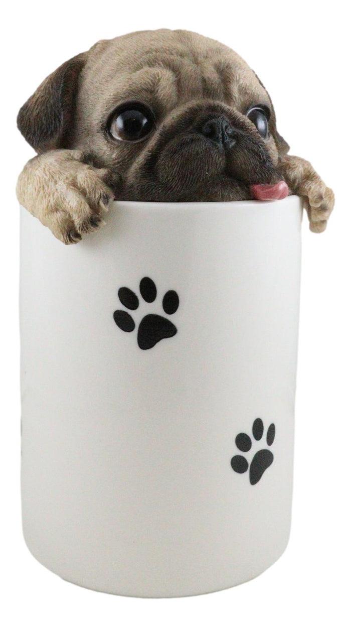 Ceramic Pug Puppy Dog Hiding And Peeking Dry Storage Jar With Paw Prints Decor