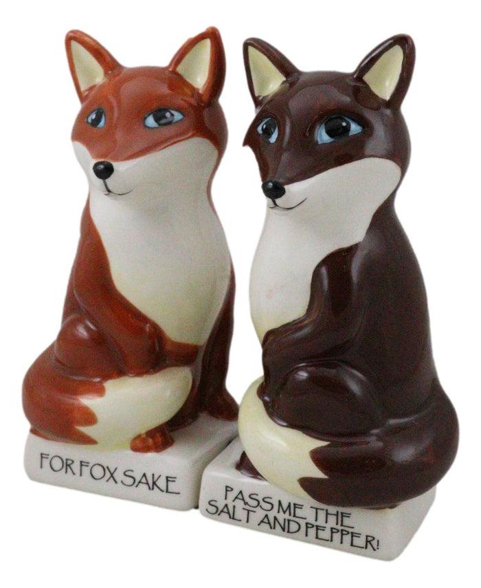 Ceramic Red Brown Foxes 'For Fox Sake Pass Me The Salt And Pepper ' Shakers Set