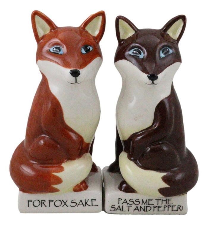 Ceramic Red Brown Foxes 'For Fox Sake Pass Me The Salt And Pepper ' Shakers Set