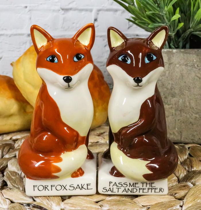 Ceramic Red Brown Foxes 'For Fox Sake Pass Me The Salt And Pepper ' Shakers Set