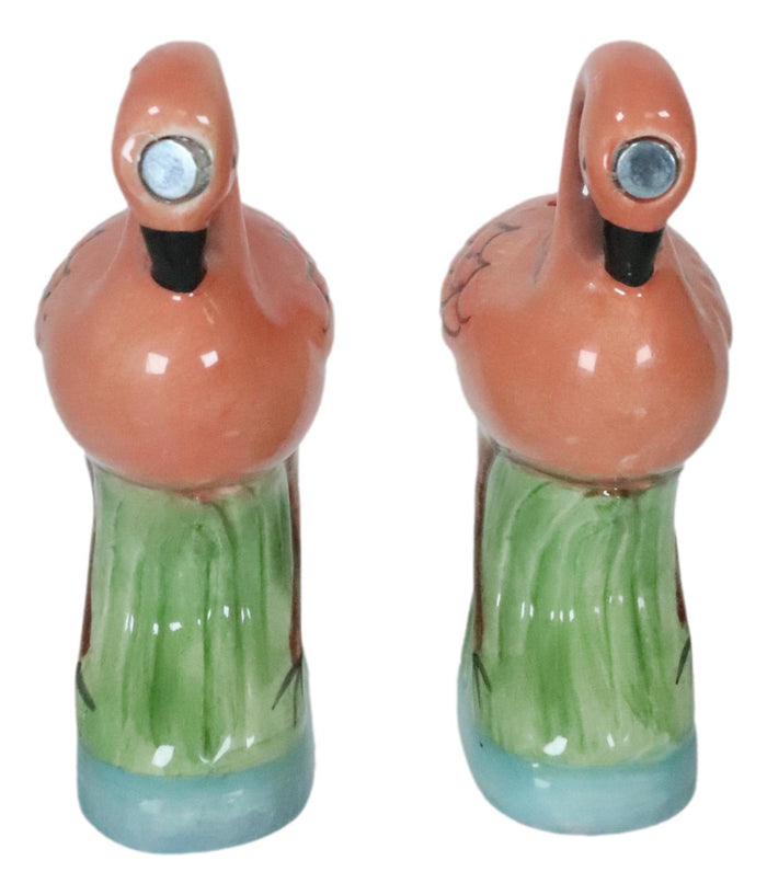 Ceramic Tropical Paradise Birds Love Pink Flamingos Salt And Pepper Shakers Set
