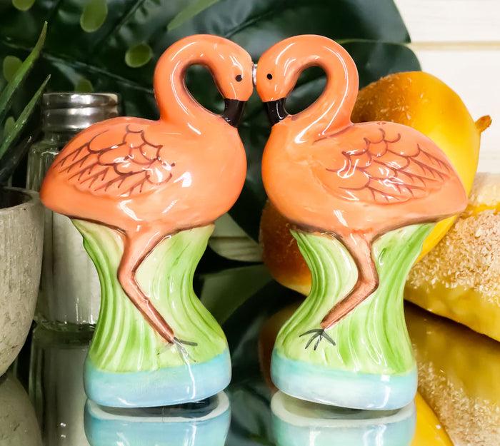 Ceramic Tropical Paradise Birds Love Pink Flamingos Salt and Pepper Shakers Set
