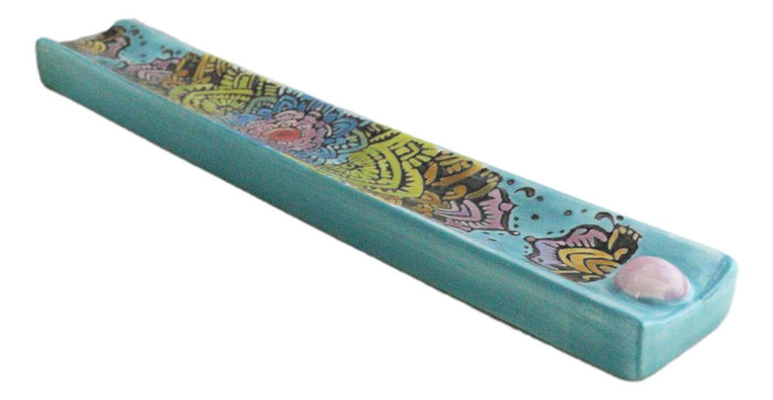 Ceramic Turquoise Blue Mandala Flowers Life Beauty And Renewal Incense Holder