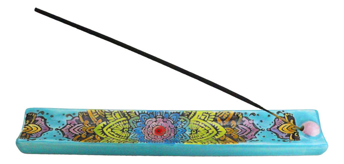 Ceramic Turquoise Blue Mandala Flowers Life Beauty and Renewal Incense Holder