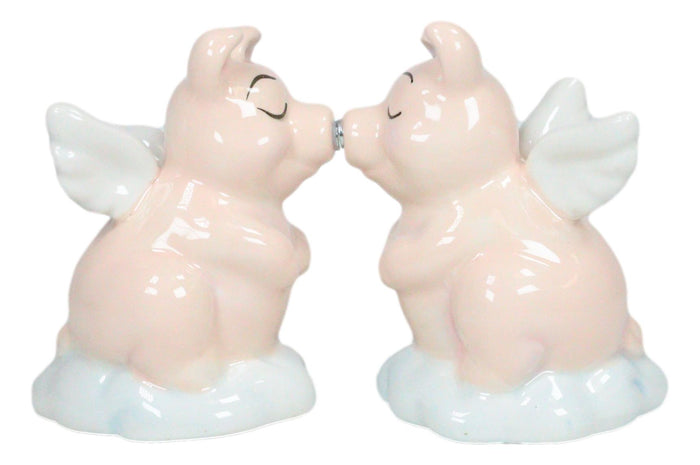 Ceramic When Pigs Fly Angel Pig Couple On Clouds Kissing Salt And Pepper Shakers