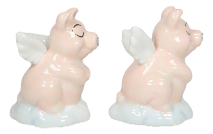 Ceramic When Pigs Fly Angel Pig Couple On Clouds Kissing Salt And Pepper Shakers