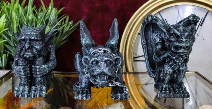 Chained Gothic Stoic Gargoyles Chimera Guardian Figurines Miniature Set 3"Tall