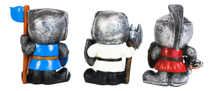 Chibi Templar Crusader Knights With Sword Axe Flag And Shield Figurine Set Of 3