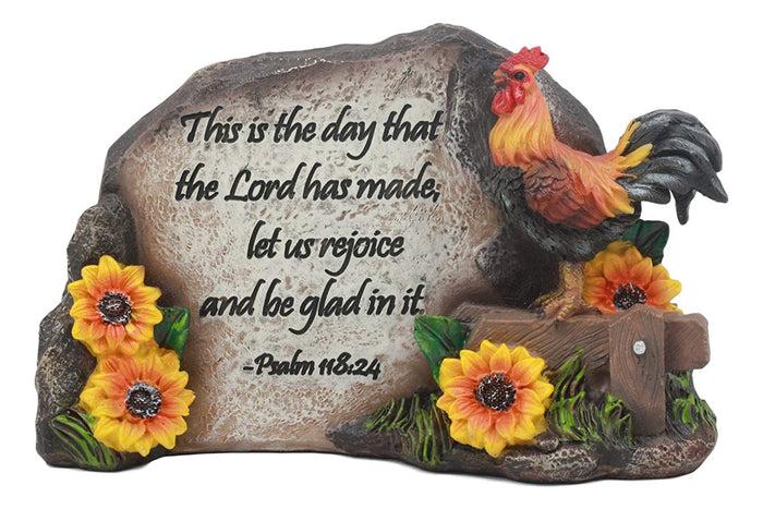 Chicken Rooster On Fence With Psalms Bible Verse Desktop Plaque Home Decor