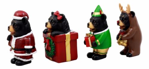 Christmas Bears Figurine Set 4"H Santa Claus Reindeer Elf Bear In The Box Wreath