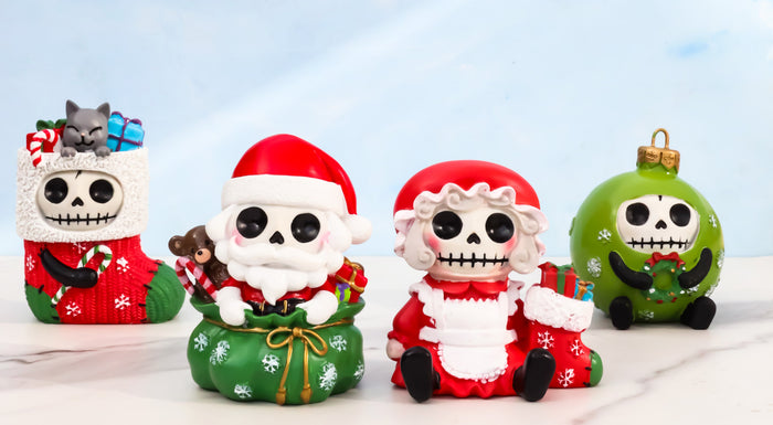 Christmas Furry Bones Mr Mrs Santa Claus Tree Ornament And Stocking Figurines