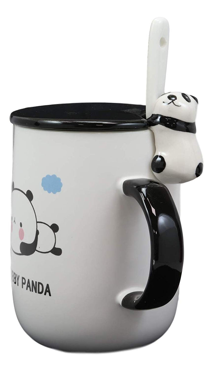 Chubby Baby Giant Panda Bear Ceramic Coffee Tea Mug Drink Cup With Spoon And Lid