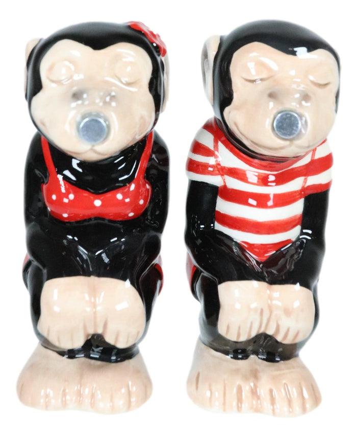 Circus Carnival Red Monkeys Chimpanzees Couple Ceramic Salt Pepper Shakers Set